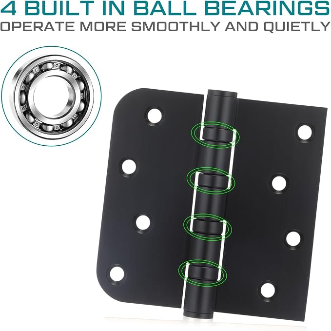 3 Pcs Black 4'' Ball Bearing Door Hinges, Square and 5/8'' Radius Corner | - Image 3