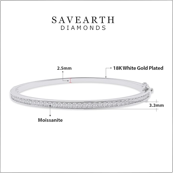SAVEARTH DIAMONDS 3.3MM Bangle Classic Tennis Bracelet Round Lab Created Moissanite Bracelets for Brides in 18K Gold Plated Jewelry Gift for Her (Available in 6.5" or 7.5")