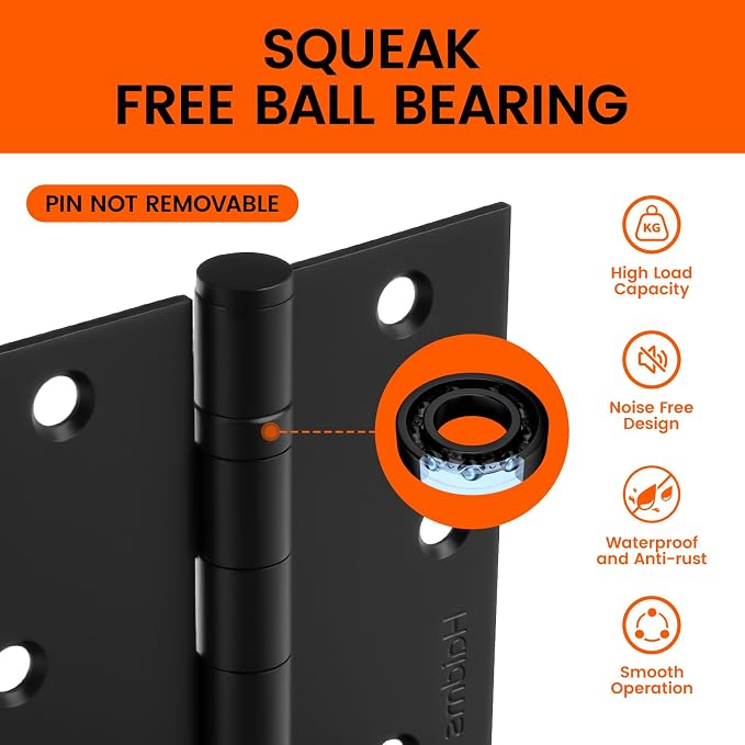 6 Pack Ball Bearing Hinges 3.5 Inch Matte Black Door Hinges - Image 3