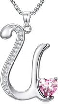 Valentines Day Gifts for Women Alphabet A to Z Initial Birthstone Pendant Necklaces for Women - 18k White Gold Plated Personalized Name Jewelry Valentine Mothers Day Birthday Gifts for Women Her Girlfriend