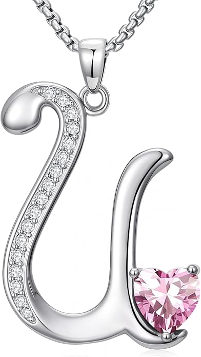 Valentines Day Gifts for Women Alphabet A to Z Initial Birthstone Pendant Necklaces for Women - 18k White Gold Plated Personalized Name Jewelry Valentine Mothers Day Birthday Gifts for Women Her Girlfriend