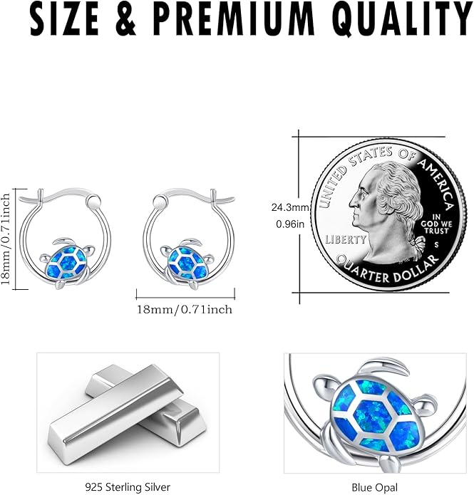 Turtle Earrings for Women S925 Sterling Silver Hawaii Blue Opal Sea Starfish Dangle Earring Tortoise Drop Animal Statement Ocean Summer Beach Vacation Jewelry Mothers Day Christmas Gift