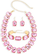 KOSMOS-LI Rectangle Faux Crystal Jewelry Sets Includ Necklace Bracelet Earrings For Women Stocking Stuffers