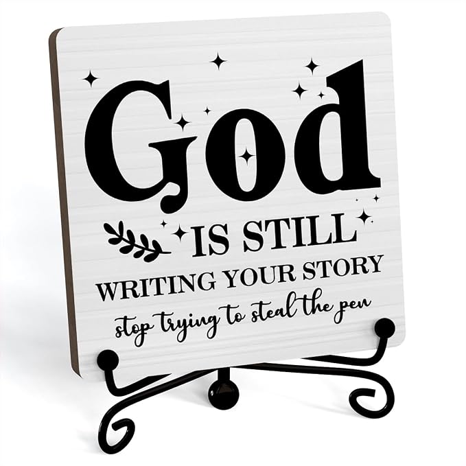 Inspirational Christian Desk Decor, God Is Still Wrting Your Story Sign by JUSITAKEET