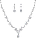 Hadskiss Jewelry Set for Women, Necklace Dangle Earrings Bracelet Set with White AAA Cubic Zirconia, Allergy Free Wedding Party Jewelry for Bridal Bridesmaid