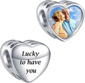 Annmors Personalized Photo Charms For Bracelets/Necklace 925 Sterling Silver Love Heart Shaped Engraved Customize Picture Gift for Birthday Mother's Day,Bead Charms Jewelry for Women