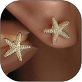 Gold Starfish Earrings for Women Trendy Dainty Starfish Statement Stud Earrings Hypoallergenic Summer Beach Ocean Coastal Jewelry