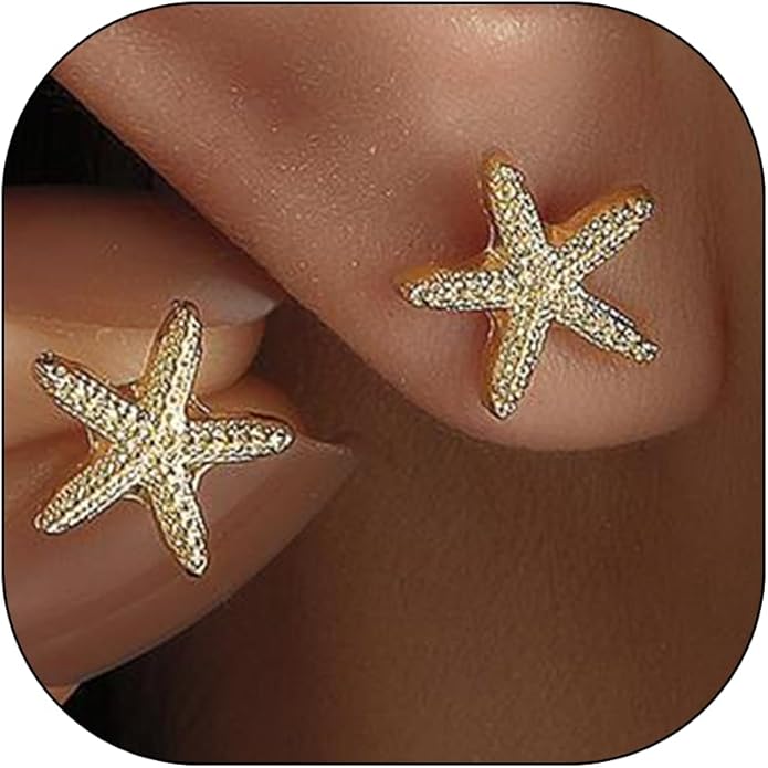 Gold Starfish Earrings for Women Trendy Dainty Starfish Statement Stud Earrings Hypoallergenic Summer Beach Ocean Coastal Jewelry