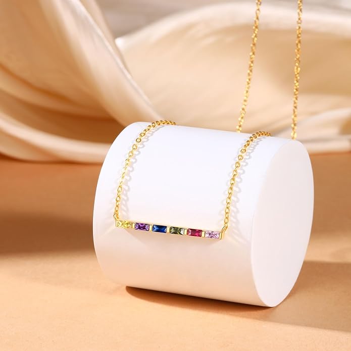 Wendy Made Personalized 1-6 Birthstone Necklace for Women — Custom Dainty Jewelry with Adjustable Chain for Mother’s Day, Birthday, Anniversary & Christmas Gifts