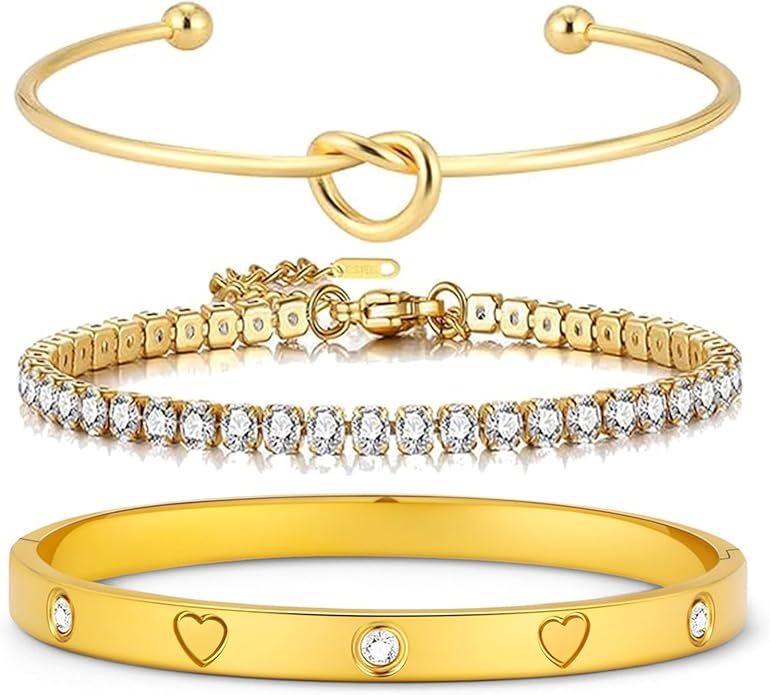 18 K Gold Plated Love Bangle Bracelet Stack Cuff Jewelry for Women Jewelry Set for Women Gift with Box