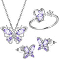 925 Sterling Silver Birthstone Butterfly Jewelry Women Crystal Animal Cute Butterflies Birthday Necklace/Earring/Ring/Bracelet Sets Birth Stone Statement Anniversary Jewellery