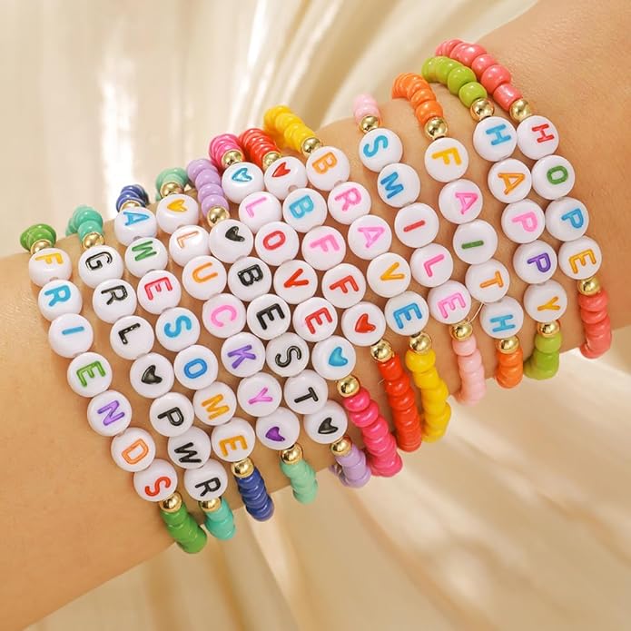 Friendship Bracelets Boho Stackable Bracelets for Women Surfer Heishi Clay Bead Bracelets Stretch Preppy Bracelets Colorful Boho Bracelets for Women