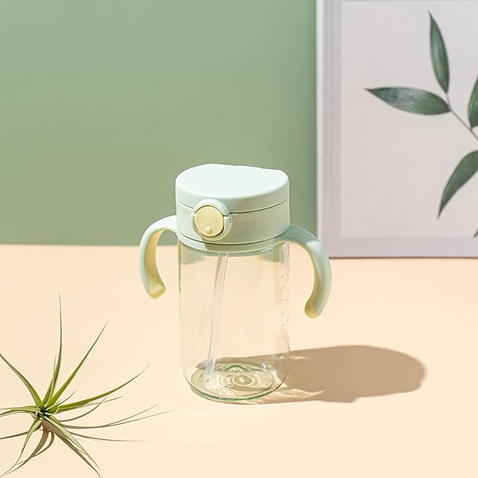 Richell On-the-Go Sippy Cup with Silicone Straw and Removable Handles, 10 oz, Easy Grip for Infant-Toddlers Honeydew