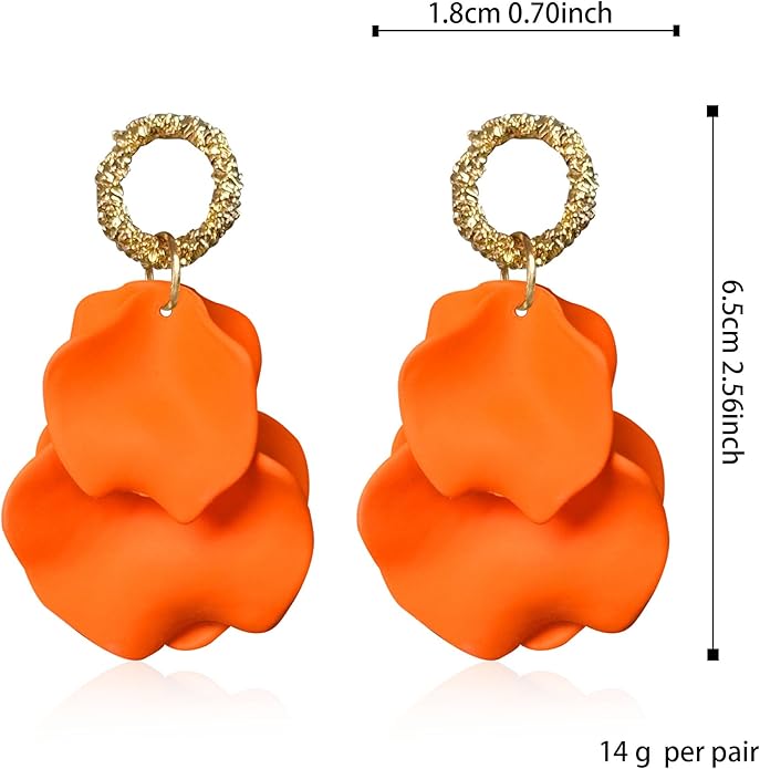 Anmpab Statement Matte Rose Flower Petal Stud Earrings for Women Dangly Floral Petal Earrings Jewelry Accessories Romantic Gifts for Her Women