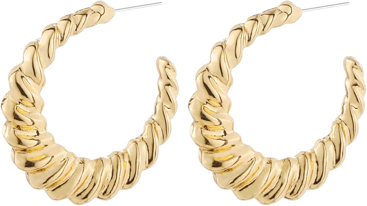Wgoud 6 Pairs Gold Hoop Earrings Set for Women, 14K Gold Plated Hypoallergenic Lightweight Chunky Open Huggie Hoops Earrings Jewelry for Gifts.