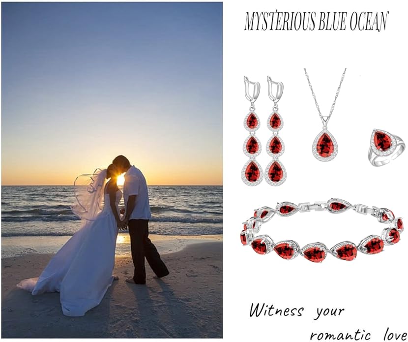 LMXXVJ Necklace Long Earrings Bracelet Set, White Gold Plated Created Blue Sapphire Jewelry Set Wedding Party Gift Jewelry for Women Bridal Bridesmaid