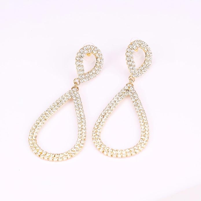 Rhinestone Teardrop Dangle Earrings Sparkly Wedding Jewelry