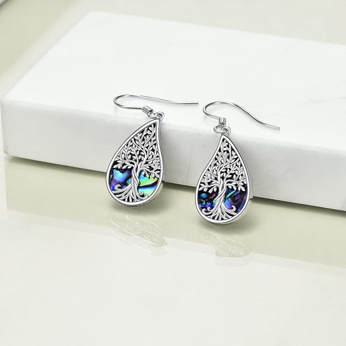 Tree of Life Earrings Sterling Silver Celtic Tree of Life Abalone Shell Dangle Drop Earrings for Women Jewelry