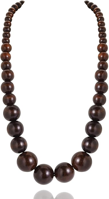 Coiris Layer Chunky Wood Beaded Necklace Exaggerated Statement Bead Collar Necklace Bib Necklaces
