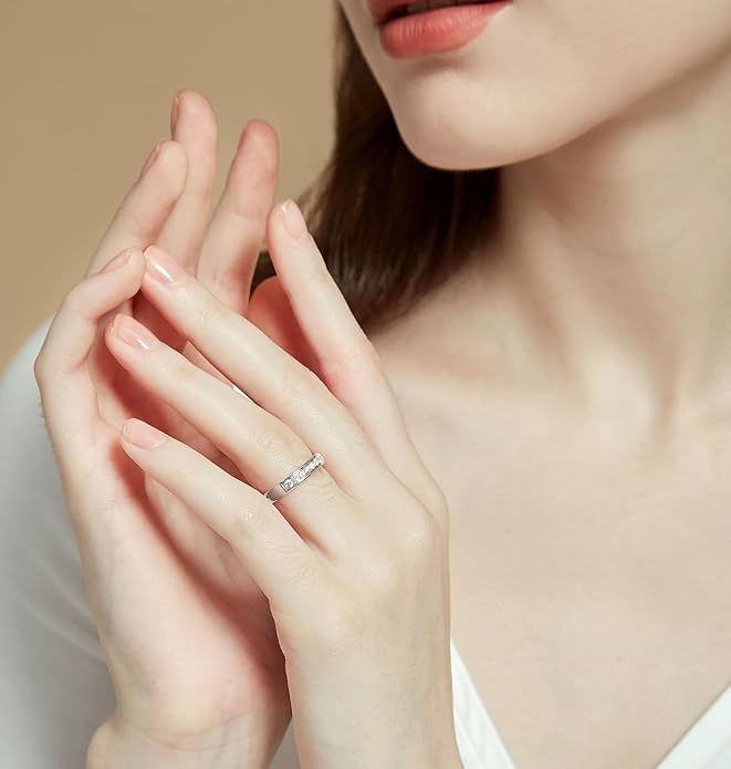 TIGRADE 3.5mm Engagement Ring Half Cubic Zirconia Stainless Steel Eternity Wedding Band for Women Size 3-12.5