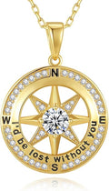 Mkhhy Compass Necklace for Women Jewelry For Her White Gold and Yellow Gold I'd Be Lost Without You(18k Real Gold Filled With S925)
