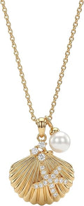 MEVECCO Dainty Gold Pendent Necklace for Women 18K Gold Plated Pearl CZ Starfish Seashell Conch Star Crab Boho Handmade Ocean Chain Necklace Summer Beach Jewelry Gift