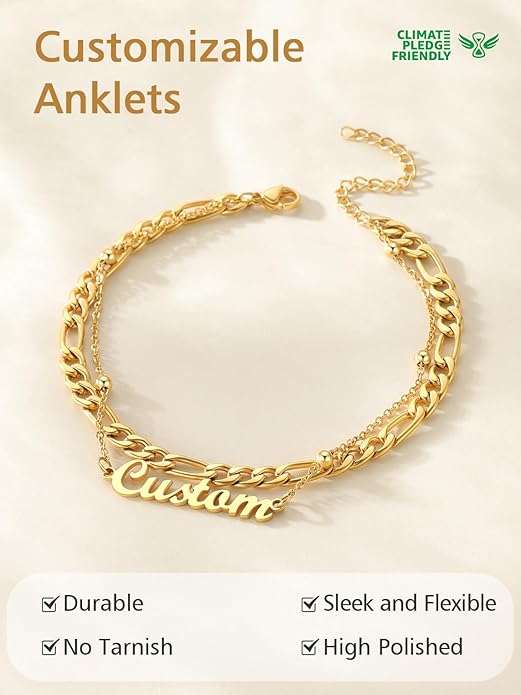 FindChic Custom Ankle Bracelets for Women, Stainless Steel Figaro/Cuban/Wheat/Rope/Herringbone Chain Anklets, Beach Foot Jewelry 8.5''-10.5'' Adjustable & Waterproof, with Gift Box