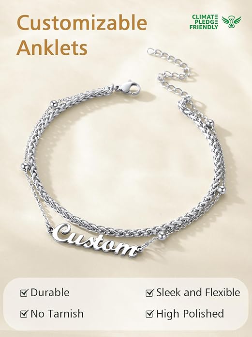 FindChic Custom Ankle Bracelets for Women, Stainless Steel Figaro/Cuban/Wheat/Rope/Herringbone Chain Anklets, Beach Foot Jewelry 8.5''-10.5'' Adjustable & Waterproof, with Gift Box