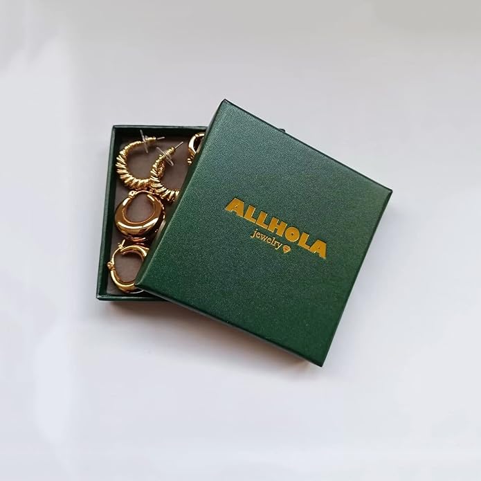 6 Pairs 14K Gold Plated Hoop Earrings for Women Lightweight Chunky Hoop Earrings Multipack Hypoallergenic, Thick Open Twisted Huggie Hoops Earring Set Jewelry for Gifts.