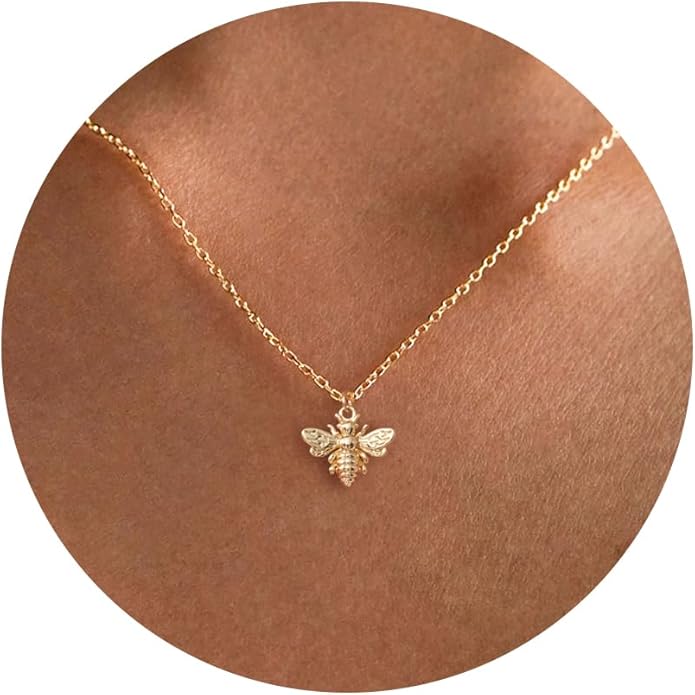 14K Gold Plated Dainty Pendant Butterfly Bead Boot Bee Baseball Flower Compass Airplane Heart Hummingbird Tree Necklace Simple Jewelry Gift for Women