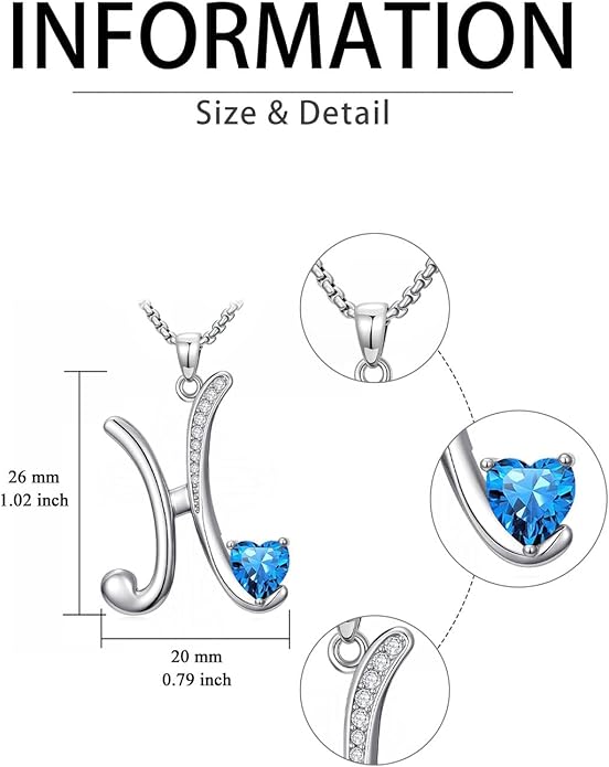 Valentines Day Gifts for Women Alphabet A to Z Initial Birthstone Pendant Necklaces for Women - 18k White Gold Plated Personalized Name Jewelry Valentine Mothers Day Birthday Gifts for Women Her Girlfriend