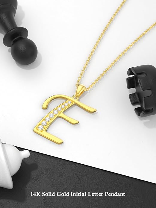 14k Gold Initial Necklace for Women, Solid Gold Moissanite Letter Pendant Necklaces Jewelry for Her Birthday Valentines Day Gifts for Mom Wife Christmas Gifts for Girlfriend Sister