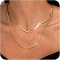 3PCS Gold Necklaces for Women,Chunky Statement Gold Plated Necklace Stack Layered Sterling Silver Herringbone Chains for Women Dainty Trendy Silver Chains Stacked Jewelry Gifts