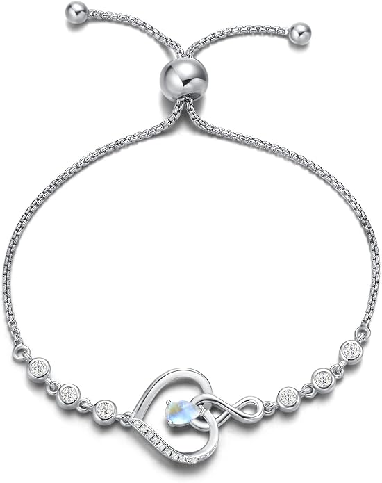 AGVANA Valentines Day Gifts Heart Birthstone Bracelets for Women Sterling Silver Genuine or Created Gemstone Tennis Bracelet Infinity Love Jewelry Anniversary Birthday Gifts for Wife Mom Women