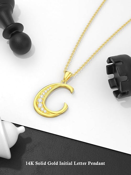 14k Gold Initial Necklace for Women, Solid Gold Moissanite Letter Pendant Necklaces Jewelry for Her Birthday Valentines Day Gifts for Mom Wife Christmas Gifts for Girlfriend Sister