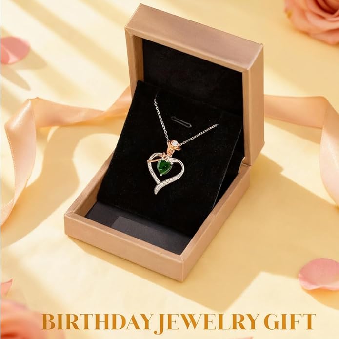 immobird Rose Gold Heart Necklace Birthstone Jewelry Sterling Silver Jewelry Plated White Gold Valentine's Day Gift Women for Wife Mom Necklace for Women