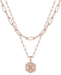 M MOOHAM Valentines Gifts for Women Teen Girls, 14K-Gold-Plated Initial Necklaces for Women Cute Hexagon Letter Initial Necklace Layered Necklaces for Womens Teen Girl Valentines Jewelry Gifts