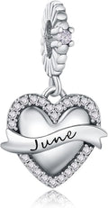 Birthstone Charms 925 Sterling Silver Love Heart pendant Beads Fit Pandora Charms Bracelet and Necklace, Fit Women Wife Mom Christmas Birthday Gift