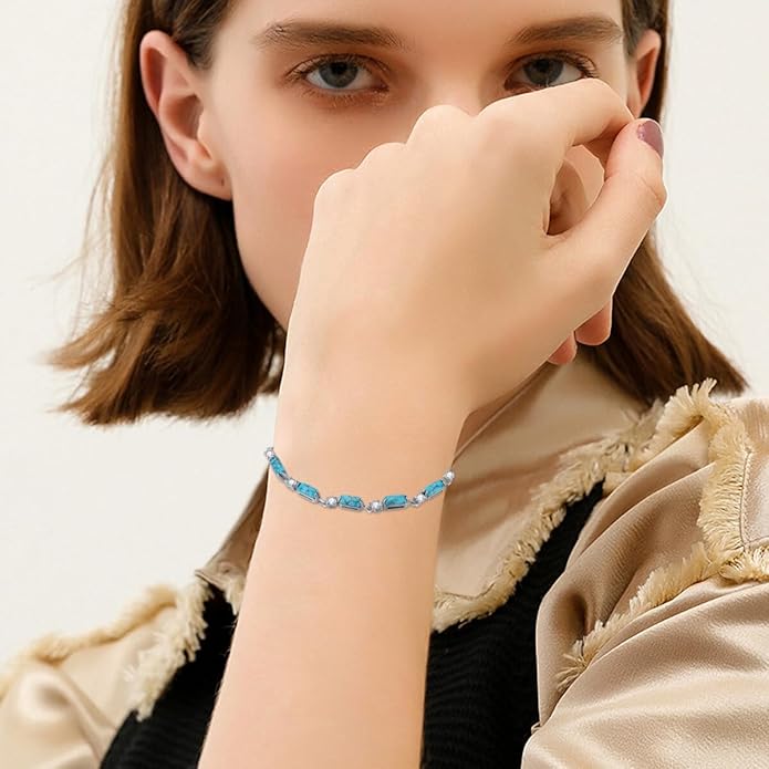 Genuine Turquoise Tennis Bracelet 925 Sterling Silver Adjustable Slider Bracelet Boho Jewelry Gifts for Women
