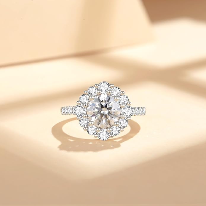 Moissanite Engagement Rings for Women,D Color VVS1 Round Cut Moissanite Ring 925 Sterling Silver Promise Rings for Her