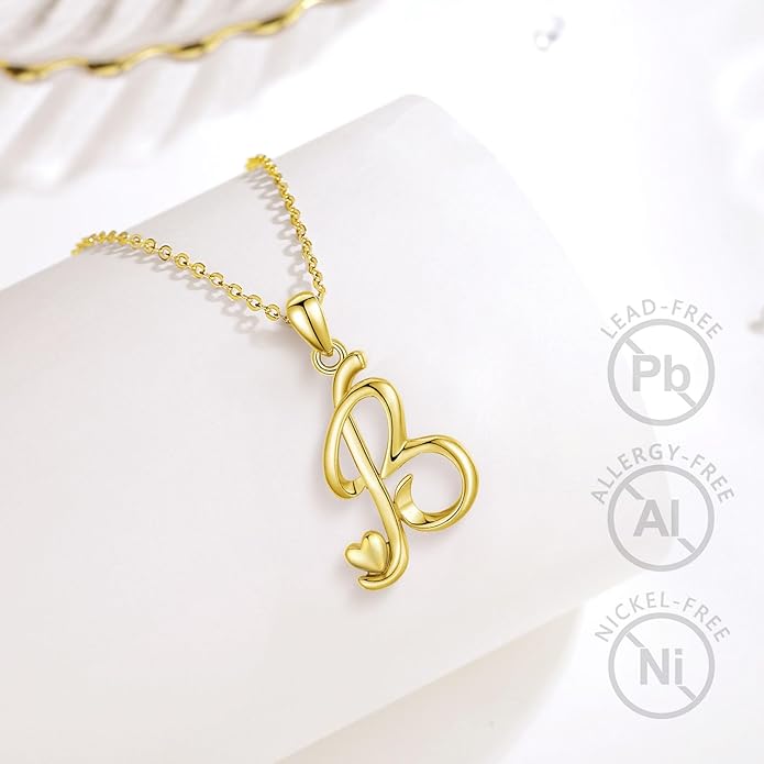 CELESTIA 925 Sterling Silver Initial Necklaces 26 Letter with Rose Gold Heart - 18 Inch Chain