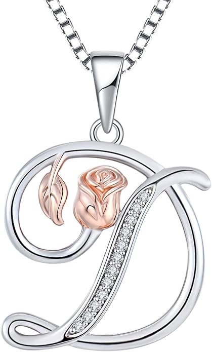 STARCHENIE Initial Necklace for Women Sterling Silver Letters 26 Alphabet Pendant Rose Flower Jewelry Gifts for Family Sisters Friend
