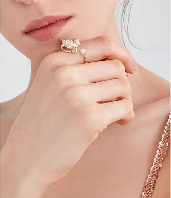 Gold-Plated Butterfly Rings - Vintage Snake Statement Rings with Cubic Zirconia for Women Adjustable Open Rings