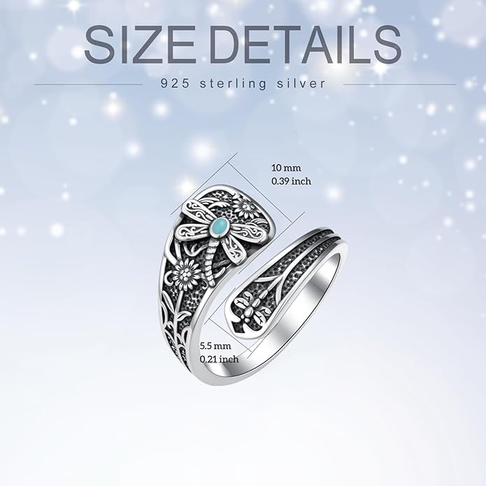 Spoon Ring for Women S925 Sterling Silver Dragonfly Ring Adjustable Thumb Rings Jesus Fish Rings Spoon Jewelry for Brithday Christmas