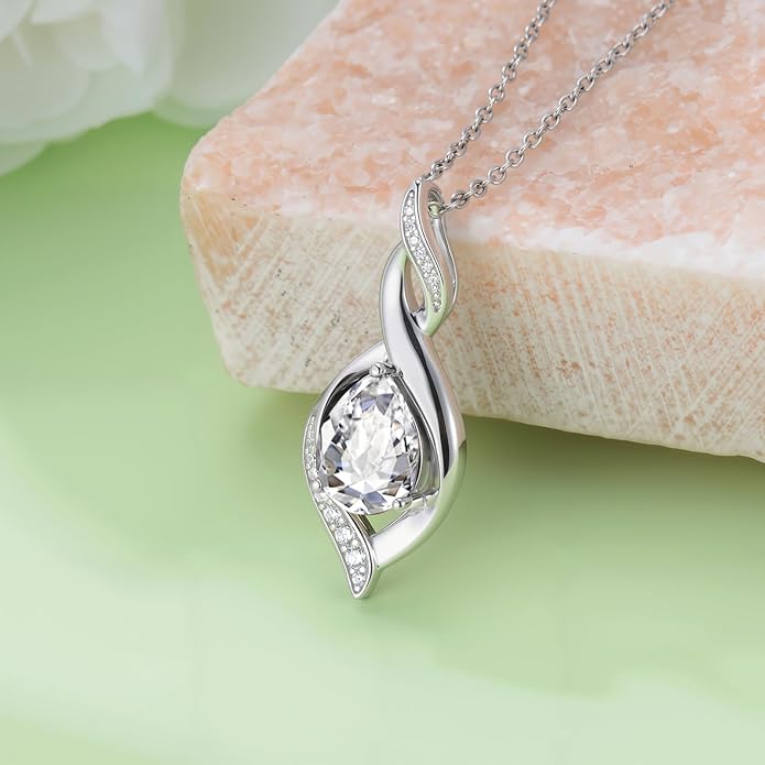 Birthstone Necklace for Women 925 Sterling Silver Infinity Love Jewelry Valentines Day Birthday Gifts for Her Mom Wife Girlfriend