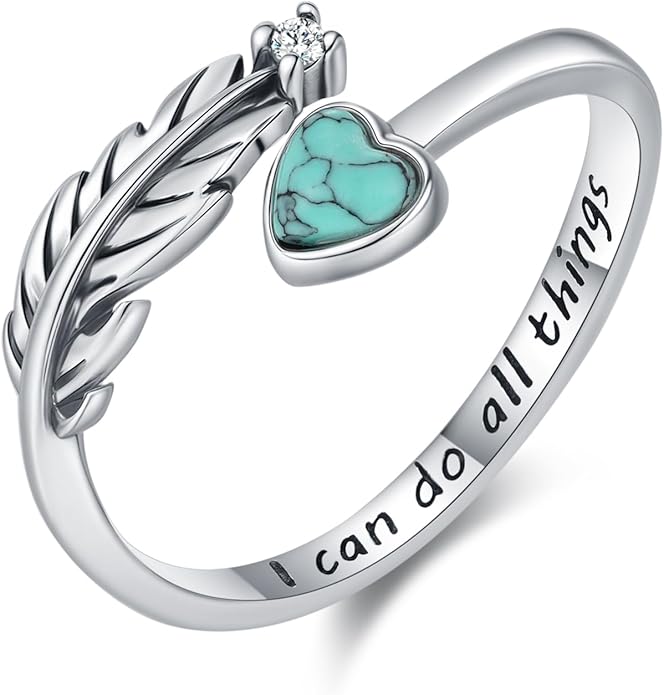Turquoise/Moss Agate/Moonstone/Black Onyx/Lapis Lazuli/Labradorite/Tiger Eye Feather Ring 925 Sterling Silver Adjustable Ring Western Thumb Rings Vintage Jewelry Gifts for Women