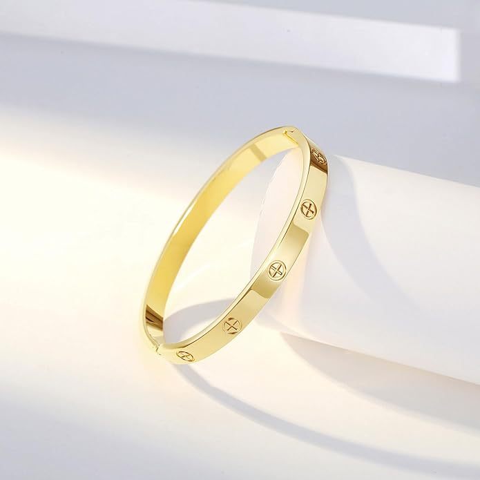 2Pcs 18K Gold-Plated Love Bangle Bracelets set for Women, Stainless Steel Cubic Zirconia Bangle Crystal Friendship Jewelry, Easter Wedding Birthday Gifts for Girlfriend, Wife, Monther