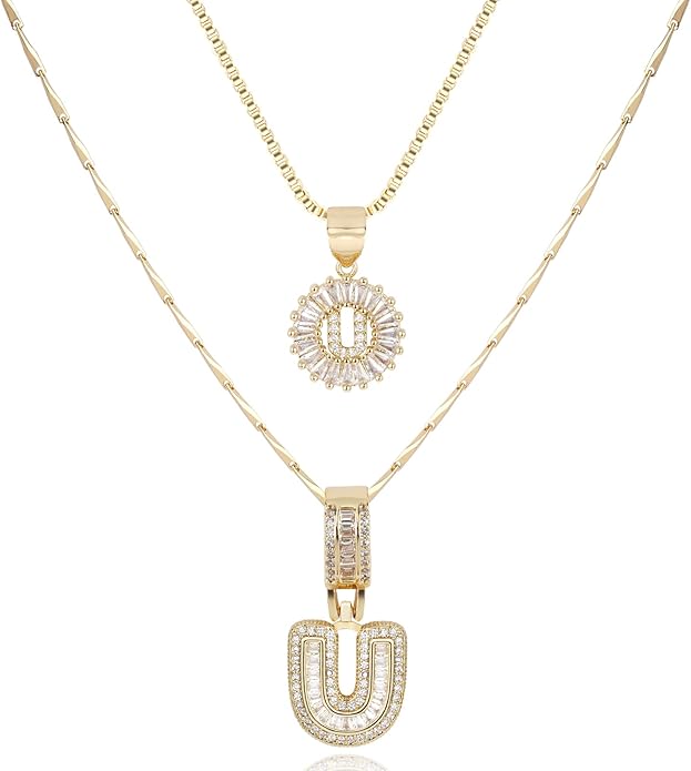 14K Gold Plated Alphabet Necklace Cubic Zirconia Letter Pendant, Personalized Name Jewelry Gift for Women, Customizable A-Z, Birthday/Mothers Day Gifts for Womens