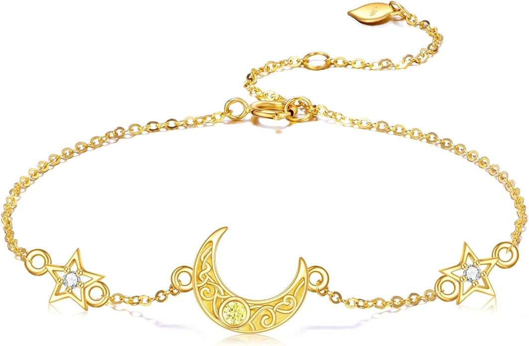 KECHO 14k Yellow Gold Butterfly/Dragonfly/Frog/Sunflower/Daisy/Tree of life/Moon/Clover Bracelet Anklet for Women