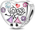 Charm Beads for Women, S925 Sterling Silver Dangle Charm Beads for European Charm Bracelet & Snake Chain Bracelets, Love Family Friendship Butterfly Pet Flower Designs, Gift Box Included